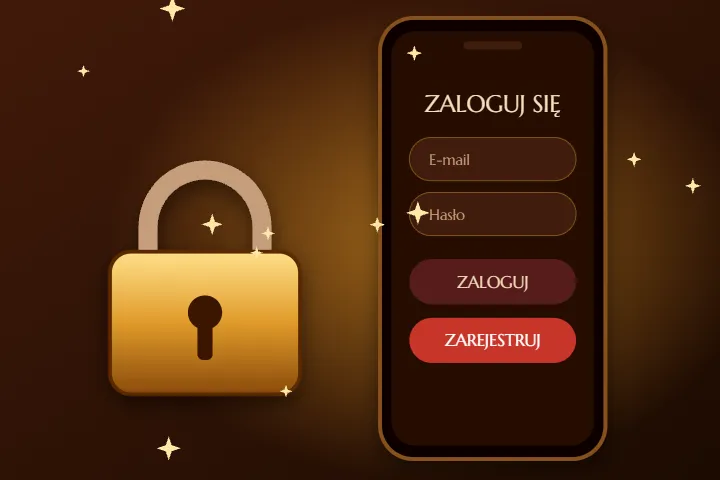 Rejestracja w Beef casino – złota kłódka i telefon z oknem Zaloguj się i Zarejestruj